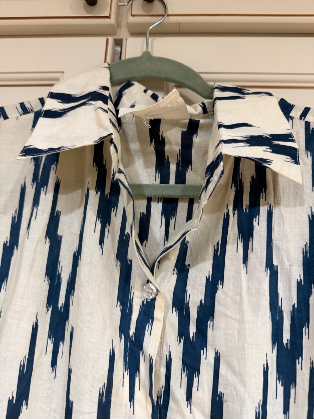GUADALUPE Meredith Ikat Shirt-Collar Tiered Maxi Dress in Blue Ikat - Picture 7 of 9